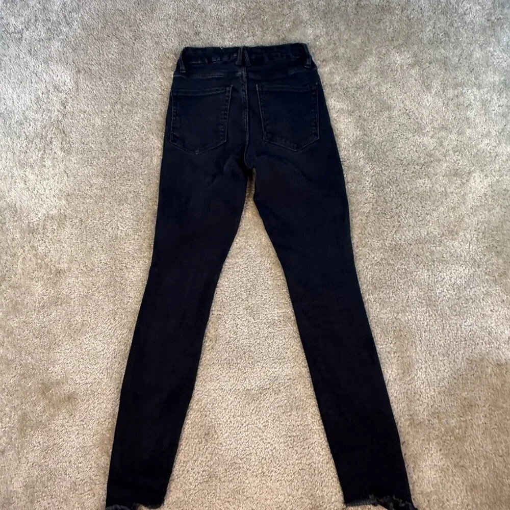 Good American Good Legs Skinny Crop Fray Hem Jeans Size 0 25 Denim Black F723